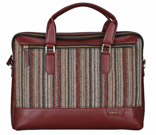 Tas laptop dengan kombinasi kulit dan kain elegan